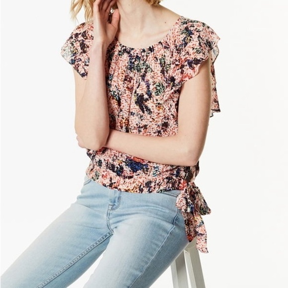 NWT Karen Millen Women’s 2 Pop-up Ruffles Georgette Top Watercolor Floral Print - Picture 3 of 8